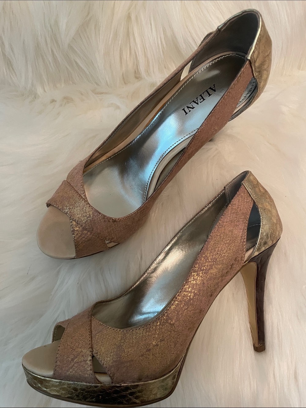 Alfani Metallic Gold and Rose Gold Peep-Toe High Heels - Sz7